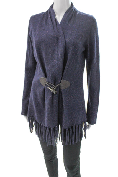Bibelot Womens Cardigan Purple Merino Wool Collared Long Sleeve Bohemian Size L