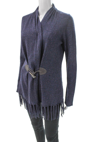 Bibelot Womens Cardigan Purple Merino Wool Collared Long Sleeve Bohemian Size L