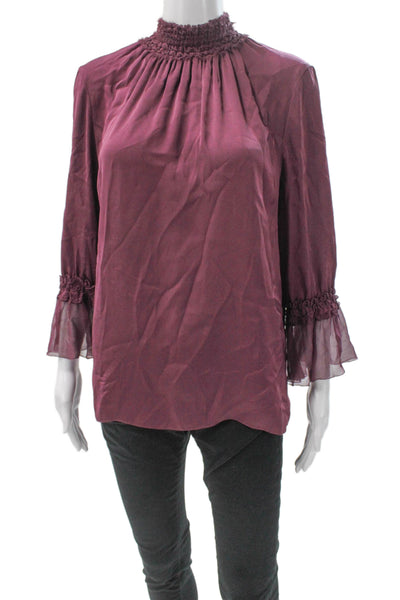 Kobi Halperin Womens Tunic Blouse Purple High Neck Long Sleeve Polyester Size M