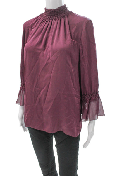 Kobi Halperin Womens Tunic Blouse Purple High Neck Long Sleeve Polyester Size M