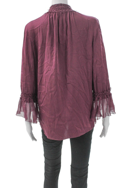 Kobi Halperin Womens Tunic Blouse Purple High Neck Long Sleeve Polyester Size M