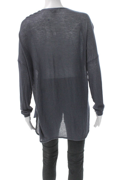 Vince Womens Satin V-Neck Tunic Blouse Long Sleeve Blue Size M