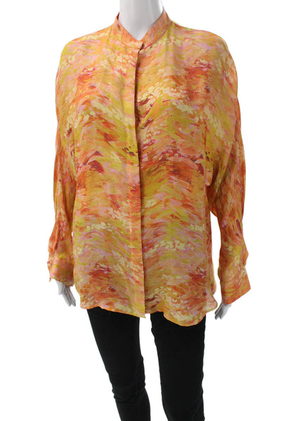 Haute Hippie Womens Silk Floral Collared Button Long Sleeve Tunic Size S