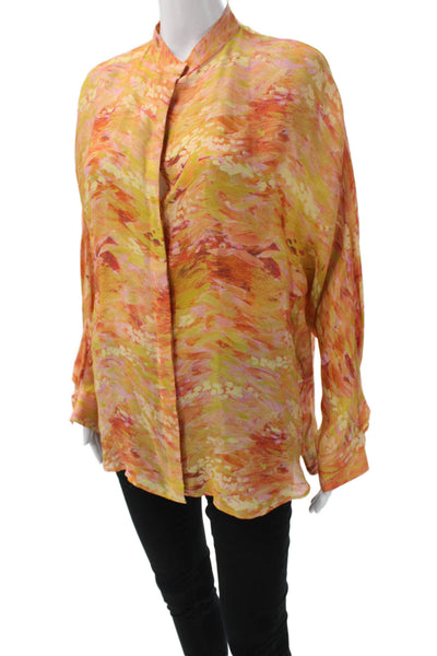 Haute Hippie Womens Silk Floral Collared Button Long Sleeve Tunic Size S