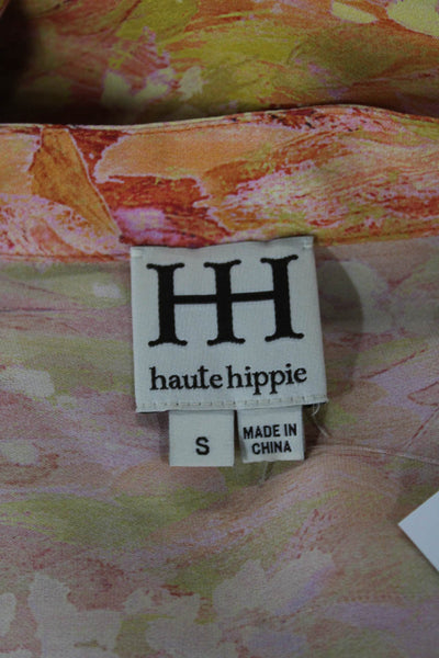 Haute Hippie Womens Silk Floral Collared Button Long Sleeve Tunic Size S