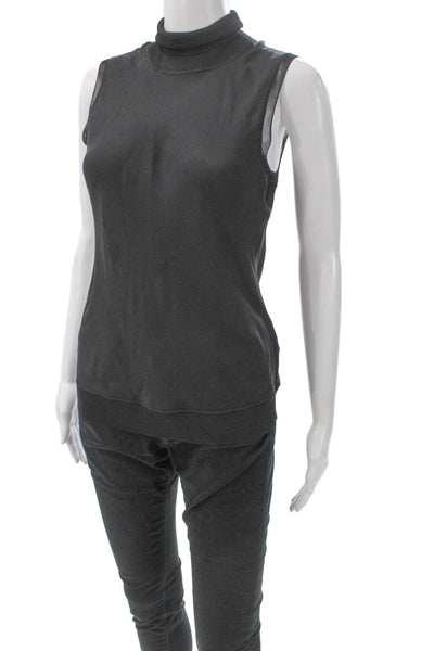 Theory Womens Silk Mock Neck Sleeveless Tank Gray Basic Casual Size S