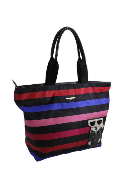 Karl Lagerfeld Womens Striped Leather Trim Large Tote Bag Handbag Multicolor
