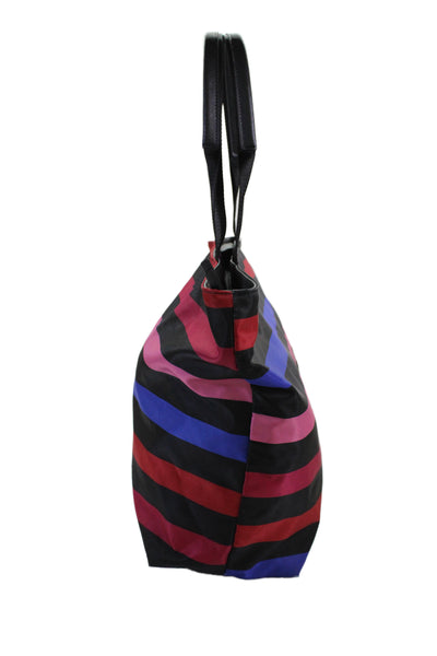 Karl Lagerfeld Womens Striped Leather Trim Large Tote Bag Handbag Multicolor