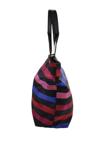 Karl Lagerfeld Womens Striped Leather Trim Large Tote Bag Handbag Multicolor