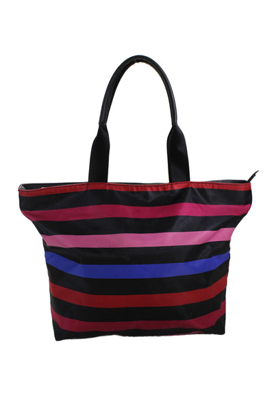 Karl Lagerfeld Womens Striped Leather Trim Large Tote Bag Handbag Multicolor