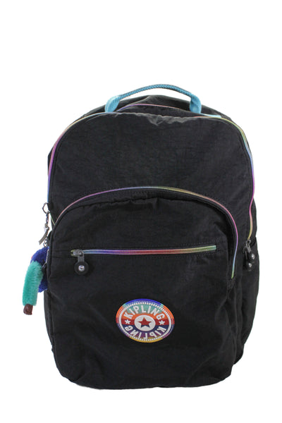 Kipling Womens Rainbow Detail Zip Large Backpack Handbag Black Combo