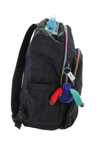 Kipling Womens Rainbow Detail Zip Large Backpack Handbag Black Combo