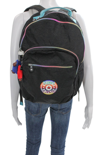 Kipling Womens Rainbow Detail Zip Large Backpack Handbag Black Combo