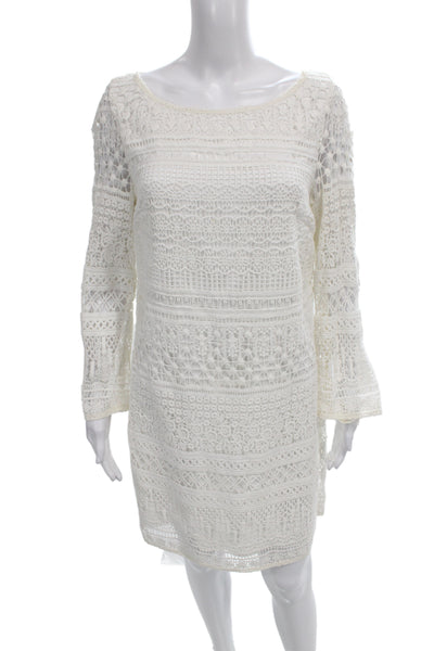 Etcetera Womens Shift White Geometric Knee Length Long Sleeve Dress Size 6