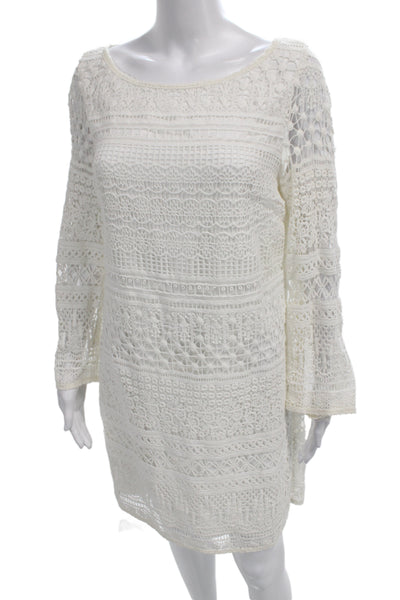 Etcetera Womens Shift White Geometric Knee Length Long Sleeve Dress Size 6