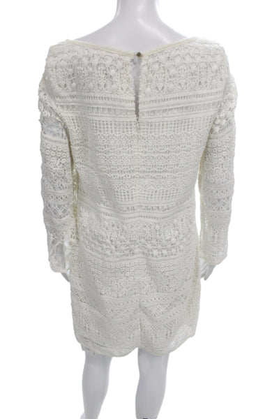 Etcetera Womens Shift White Geometric Knee Length Long Sleeve Dress Size 6