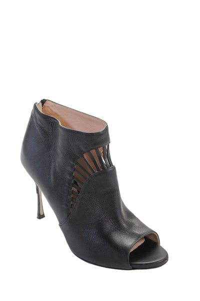 Sergio Rossi Womens Leather Open Toe Stiletto Ankle Boots Black Size 38.5 8.5