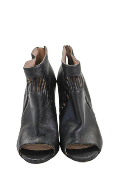 Sergio Rossi Womens Leather Open Toe Stiletto Ankle Boots Black Size 38.5 8.5