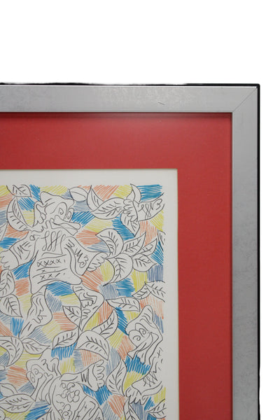 George Chemeche Framed Dancing Duck in Flowers Print Artist Proof 35"x27.5"