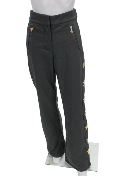 Designer Womens Snow Pants Gray Geometric Stars Zip Polyester Size S