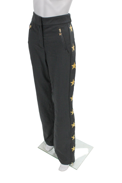 Designer Womens Snow Pants Gray Geometric Stars Zip Polyester Size S