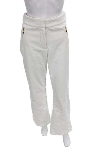Designer Womens Snow Pants White Polyester Button Size M