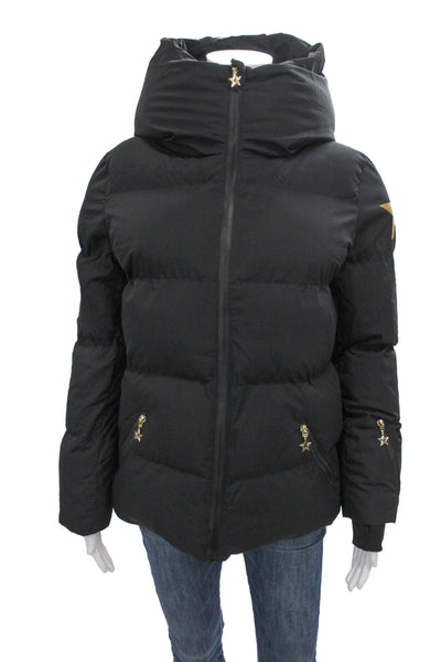 Designer Unisex Adults Black Puffer Jacket Polyester Long Sleeve Star Size S