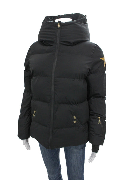 Designer Unisex Adults Black Puffer Jacket Polyester Long Sleeve Star Size S