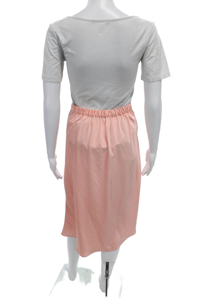 J Crew Women Pencil Midi Skirt Pink Polyester Solid Pull On Size 2XS