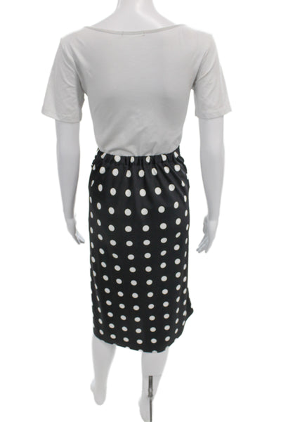 J Crew Women Straight Pencil Polka Dot Black Polyester Pull On Skirt Size 2XS