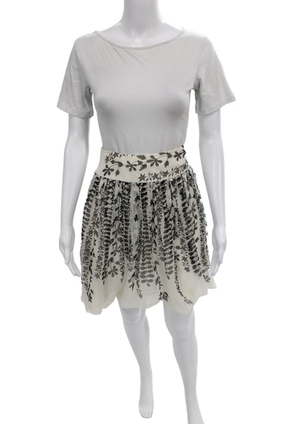 Sport Max Women Flare Skirt Ivory Silk Floral Knee Length Size 4