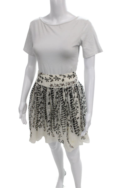 Sport Max Women Flare Skirt Ivory Silk Floral Knee Length Size 4