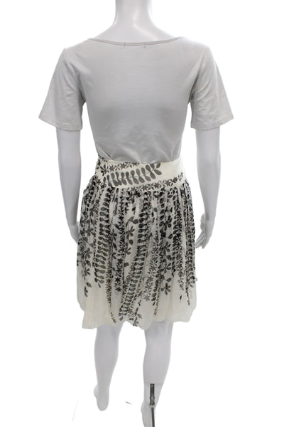 Sport Max Women Flare Skirt Ivory Silk Floral Knee Length Size 4