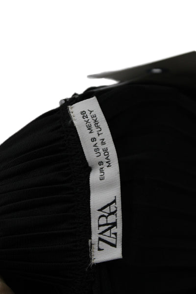 Zara Womens Pleated Skirt Black Knee Length Pull On Size S