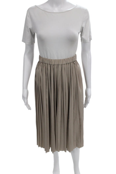 Kate Spade Saturday Women Pleated Beige Midi Skirt Pull On Polyester Size XS