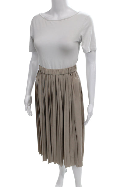 Kate Spade Saturday Women Pleated Beige Midi Skirt Pull On Polyester Size XS