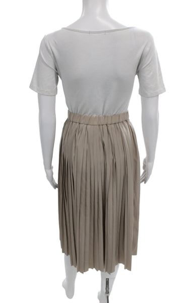 Kate Spade Saturday Women Pleated Beige Midi Skirt Pull On Polyester Size XS