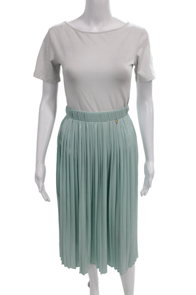 Elisabetta Franchi Womens Pleated Green Midi Skirt Polyester Zip Size 38