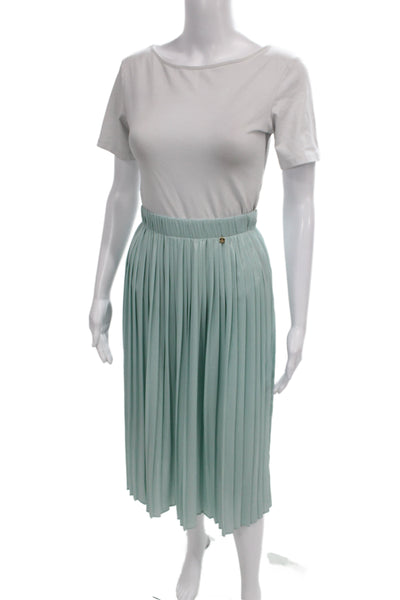 Elisabetta Franchi Womens Pleated Green Midi Skirt Polyester Zip Size 38