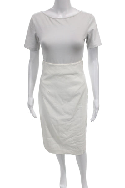 Rebecca Taylor Womens White Linen Blend Pencil Midi Skirt Zip Size 2
