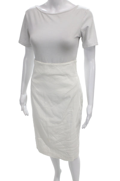Rebecca Taylor Womens White Linen Blend Pencil Midi Skirt Zip Size 2
