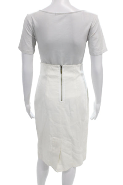 Rebecca Taylor Womens White Linen Blend Pencil Midi Skirt Zip Size 2