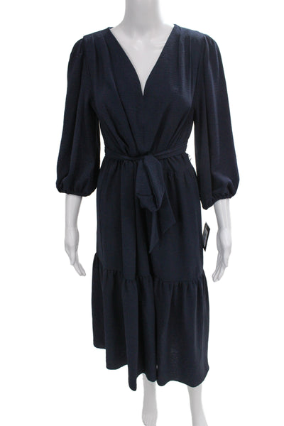 DKNY Womens Wrap Dress Blue V Neck Tie 3/4 Sleeve Polyester Size 6
