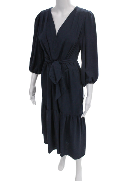 DKNY Womens Wrap Dress Blue V Neck Tie 3/4 Sleeve Polyester Size 6