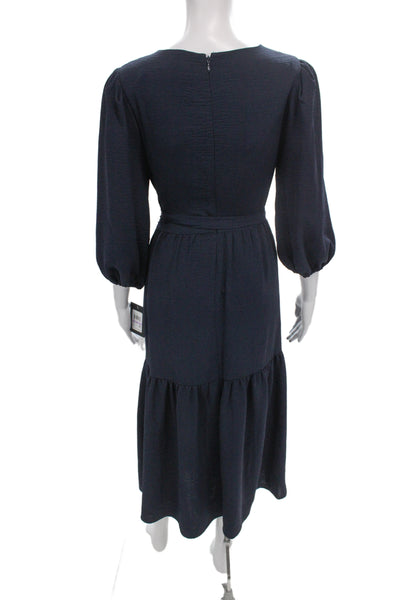 DKNY Womens Wrap Dress Blue V Neck Tie 3/4 Sleeve Polyester Size 6