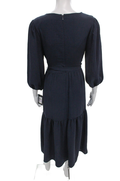 DKNY Womens Wrap Dress Blue V Neck Tie 3/4 Sleeve Polyester Size 6