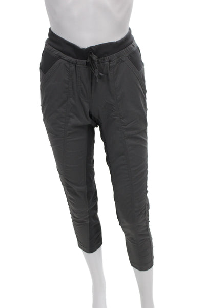 Lululemon Unisex Cropped Pants Gray Striped Nylon Blend Drawstring Size 2