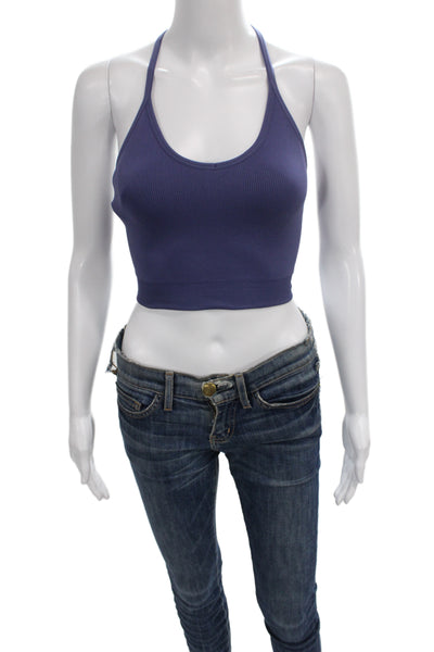Spiritual Gangster Womens Spaghetti Strap Ribbed Knit Sports Bra Blue Size XS/S