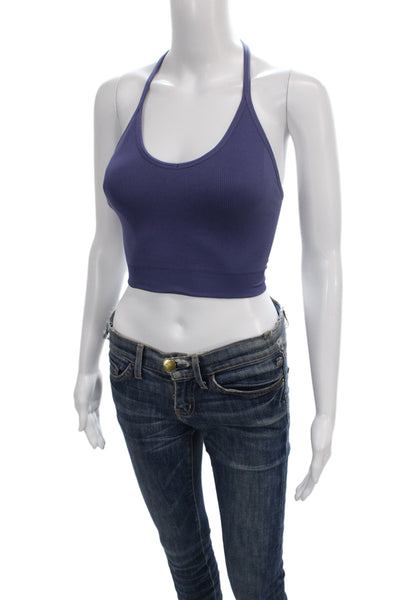 Spiritual Gangster Womens Spaghetti Strap Ribbed Knit Sports Bra Blue Size XS/S