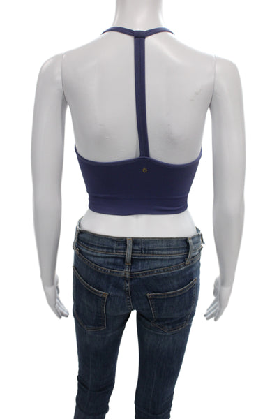 Spiritual Gangster Womens Spaghetti Strap Ribbed Knit Sports Bra Blue Size XS/S